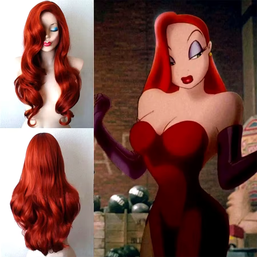 Perruque de cosplay synthétique longue bouclée rouge de 26 pouces