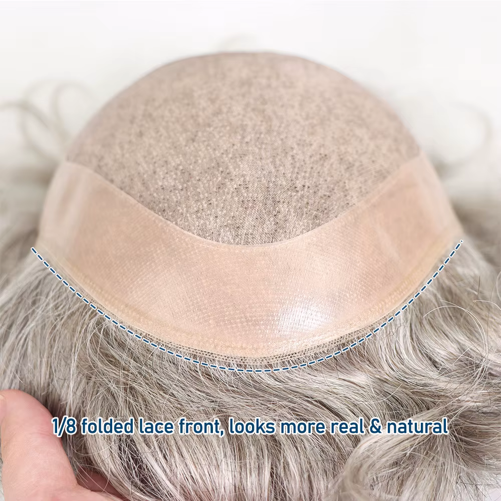# 580 toupet de cheveux humains pour hommes argent gris postiche