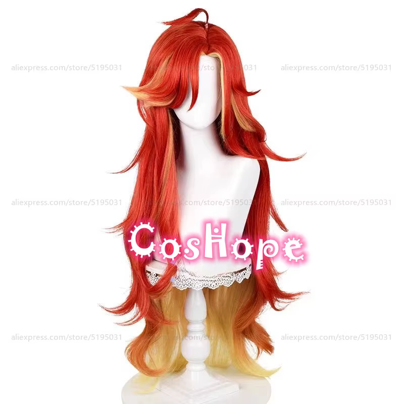 Pyro Archon Mavuika Cosplay perruque 100 cm longue vague bouclée