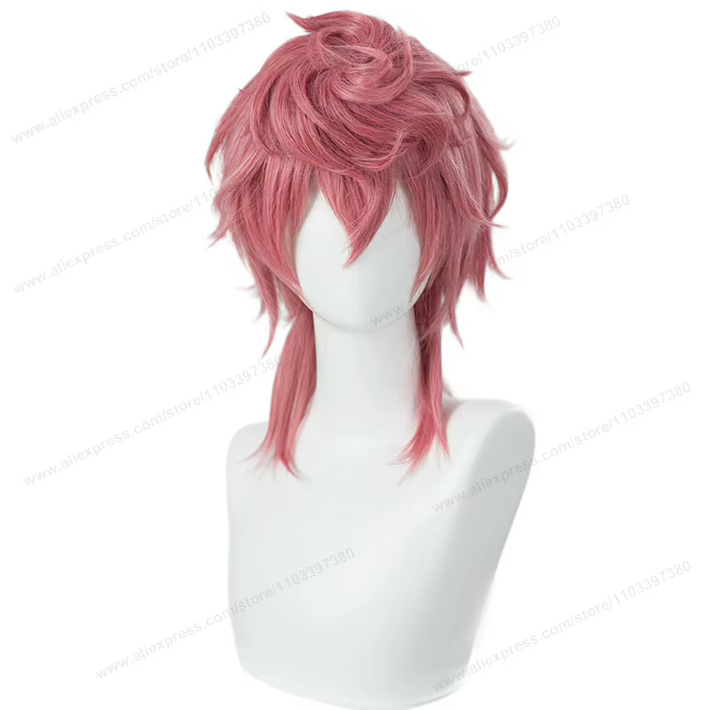 Anime Trish Una Cosplay perruque 40 cm rose femmes cheveux résistant à la chaleur perruques synthétiques + bonnet