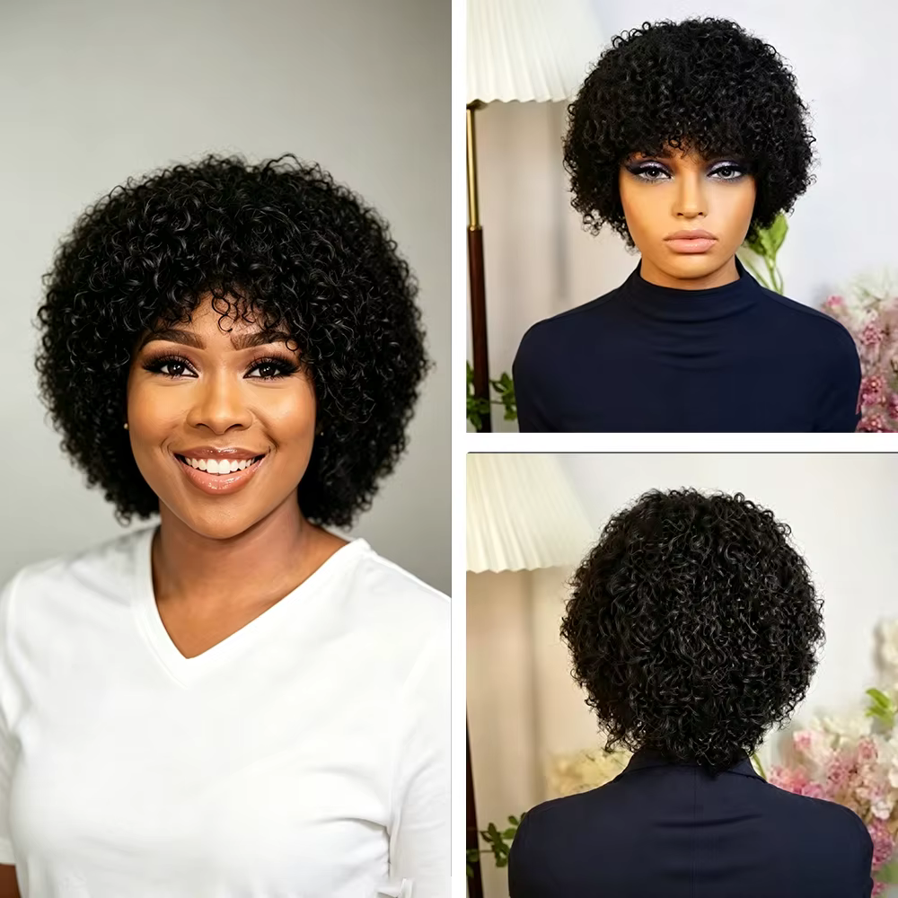 Afro crépus bouclés perruque de cheveux humains court