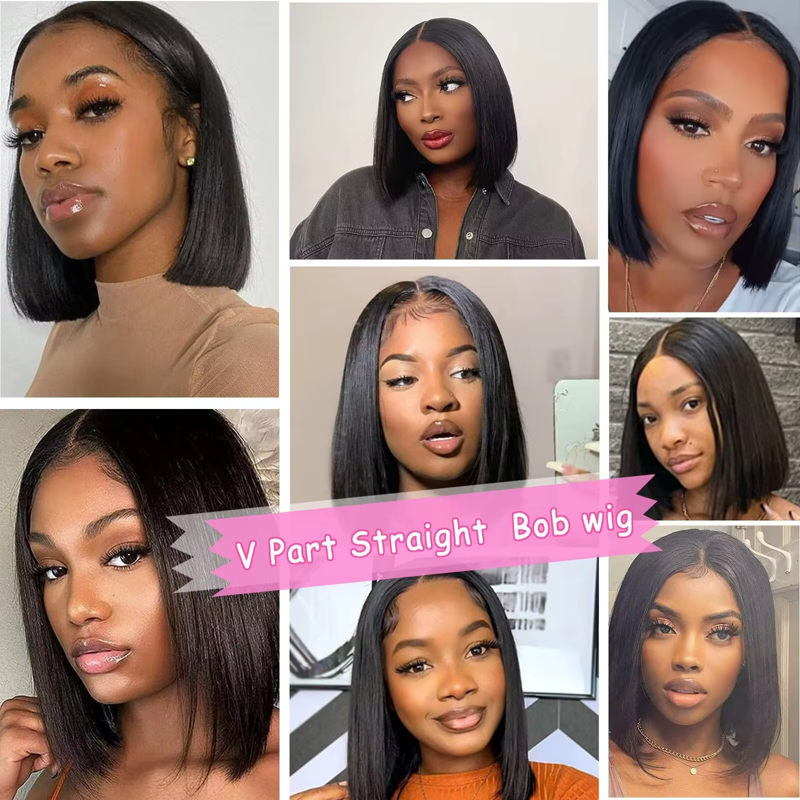 250 densité V partie perruque Bob droite perruques de cheveux humains 8-16 "pour les femmes brésilien vierge cheveux couleur naturelle fait à la Machine V forme perruque