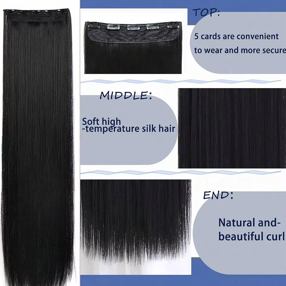24 pouces/32 pouces/40 pouces postiches synthétiques longues droites pince dans les Extensions de cheveux noir naturel