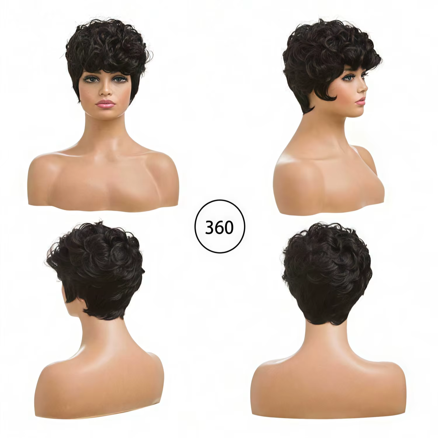 Perruque synthétique courte bouclée style Little Elf avec frange pour femme