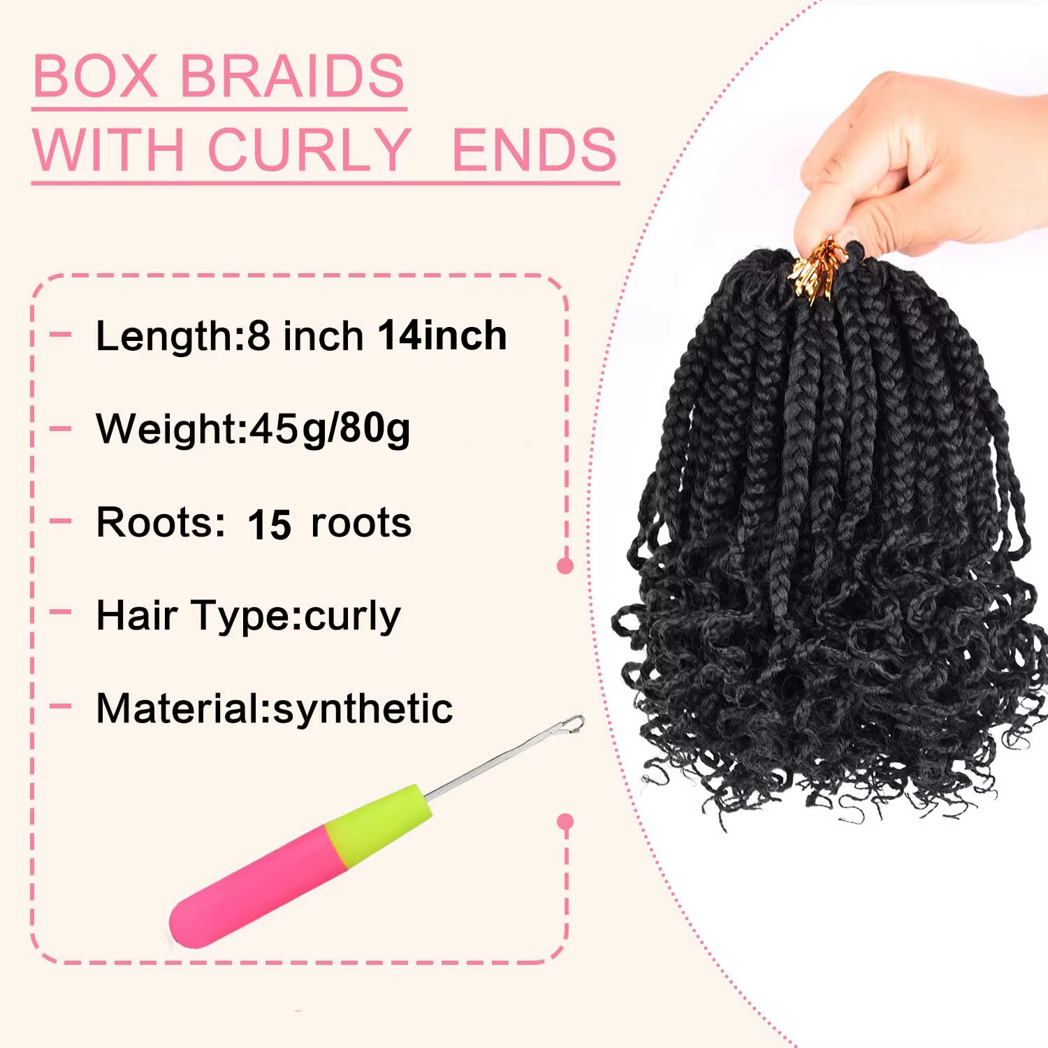 Boîte synthétique tresses Crochet cheveux pour femmes noires avec extrémités bouclées pré-bouclées doux 3X