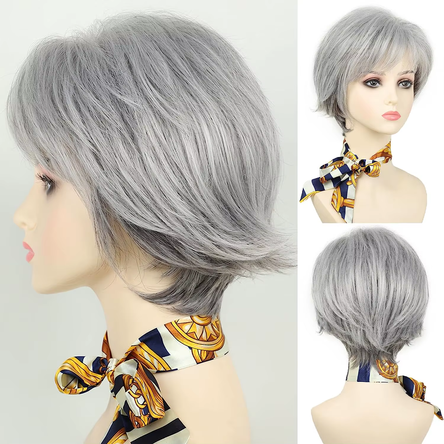 Perruque Coupe Pixie Courte avec Frange pour Femme