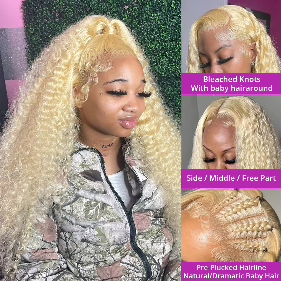 613 Hd dentelle frontale perruque 13X6 Blonde bouclés eau vague profonde