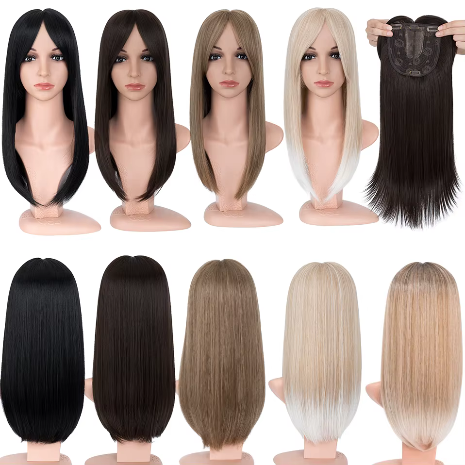 Extensions capillaires synthétiques lisses de 18 pouces avec frange pour femmes