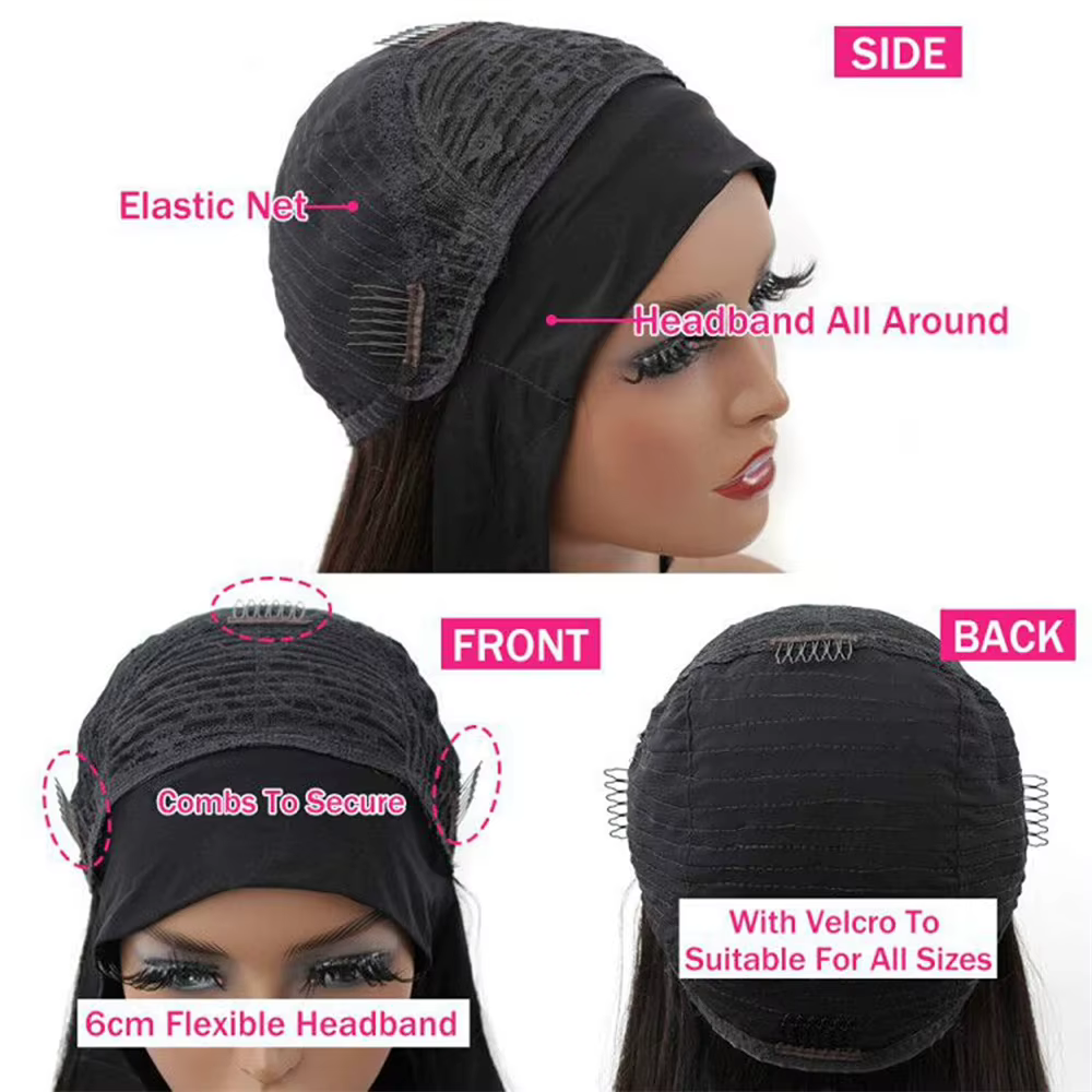 YAVIDA bandeau bouclé perruque cheveux humains 10-24