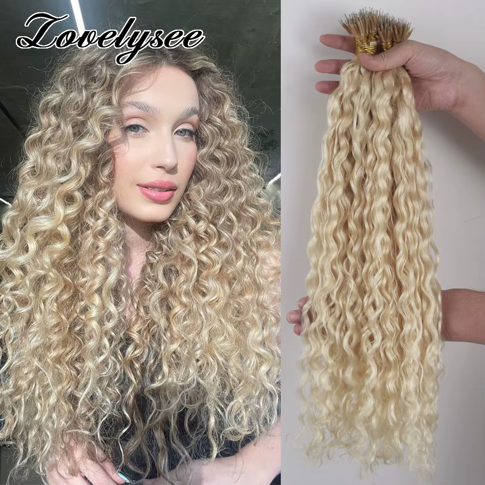CharacterRings-Extensions de cheveux de vague d'eau de blonde naturelle de 100 pièces, extension micro européenne de cheveux d'anneau de perles 0.8g/1g/brin