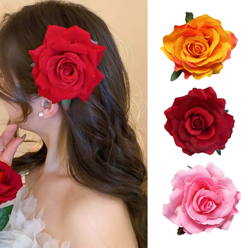Pinces à cheveux fleur rose pour femmes et filles