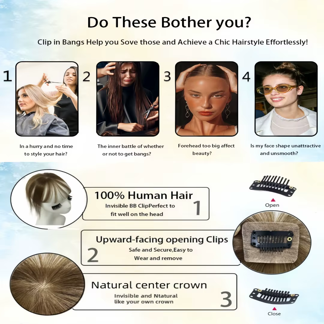 360 ° Frange à clipser 100% cheveux humains naturels