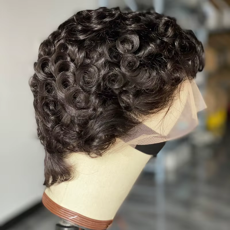 12A Pixie bouclés 13x4 dentelle frontale couleur naturelle 4 pouces perruque de cheveux humains brésilien Remy