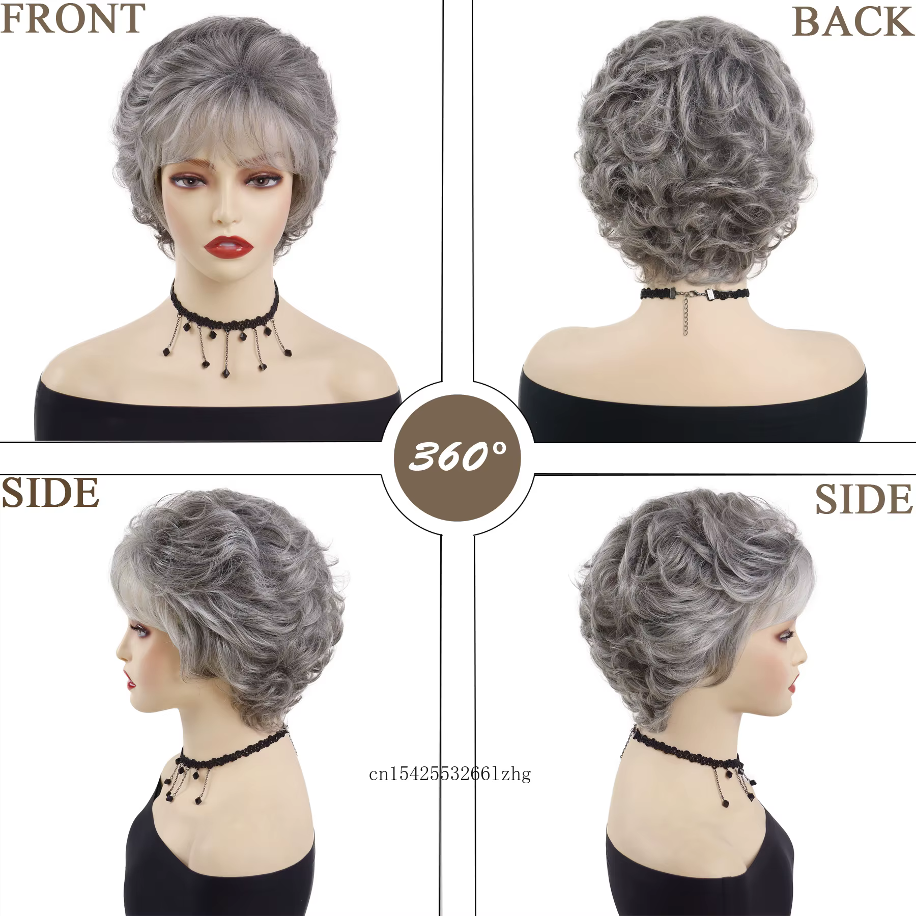 Perruque Courte Synthétique Grise Premium pour Femme