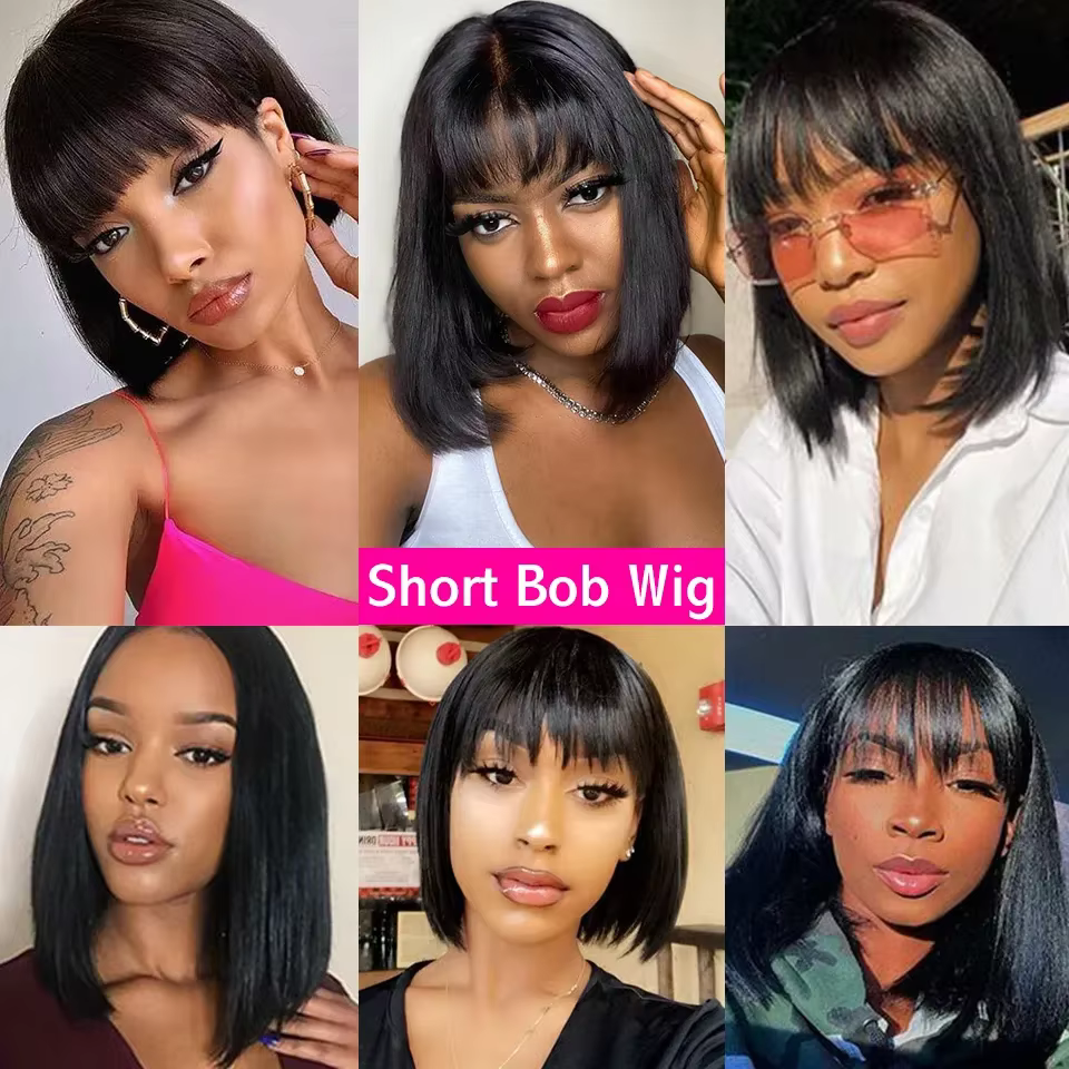 Cheveux brésiliens Bob perruque avec Bang droite Bob