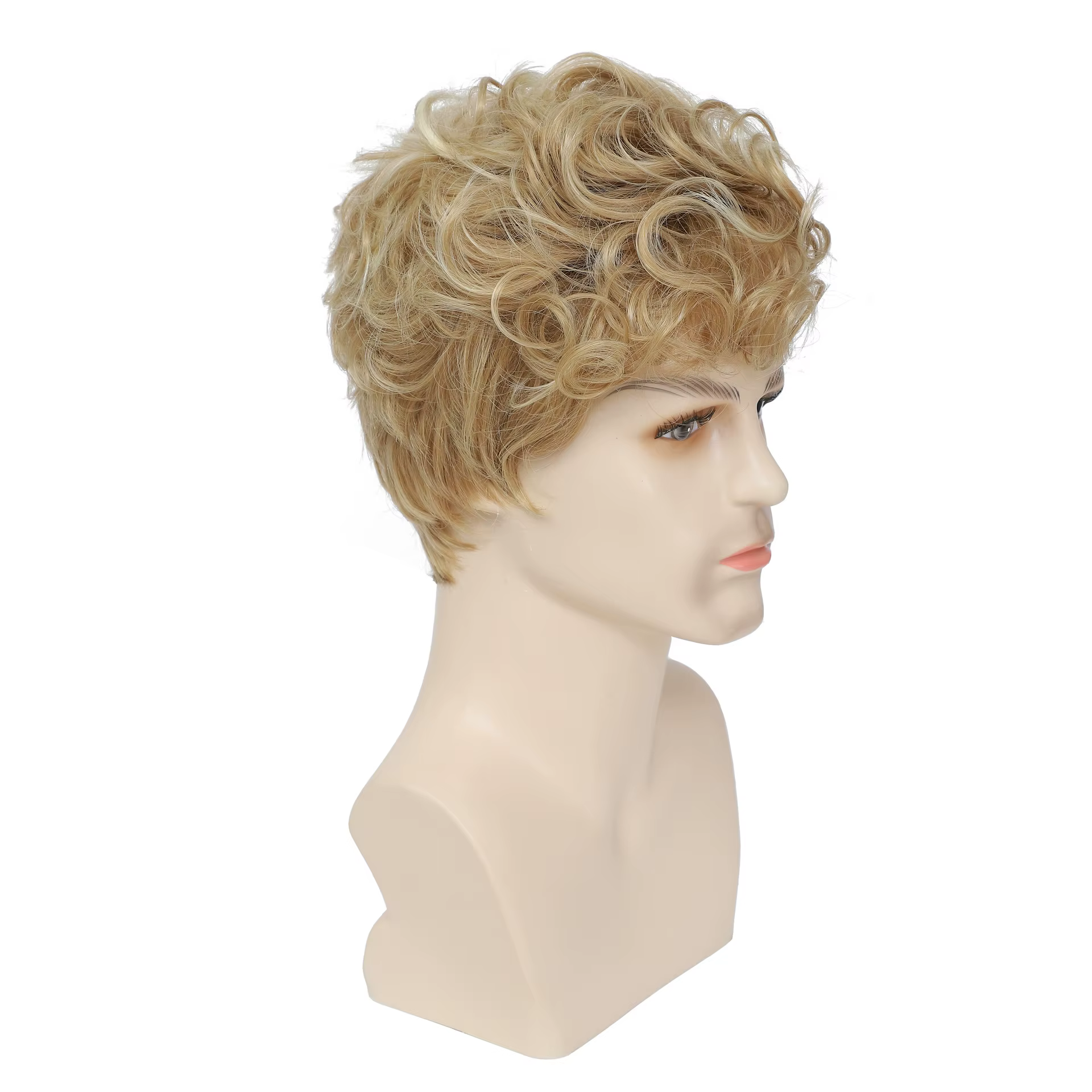 Perruque synthétique courte bouclée Blonde pour hommes