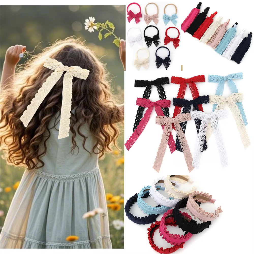 Bandeau plissé en dentelle avec nœud papillon