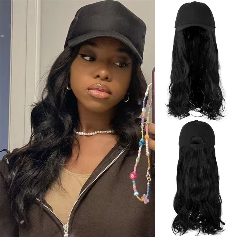 Perruque synthétique pour femme, cheveux longs, ondulations intégrées, résistante à la chaleur, avec bonnet intégré