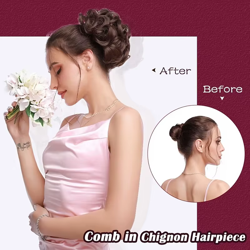 Chignon synthétique désordonné avec élastique et cordon de serrage