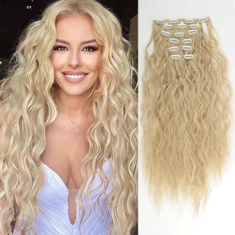 Extensions de cheveux longs bouclés naturels noirs de 24 pouces