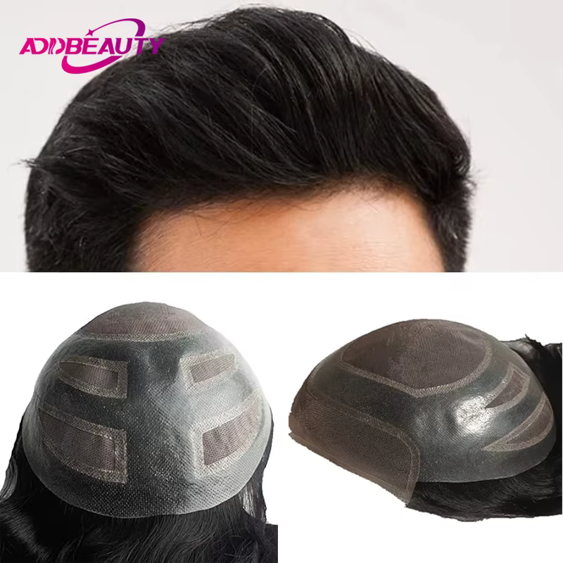 Perruque toupet avant en dentelle PU pour hommes
