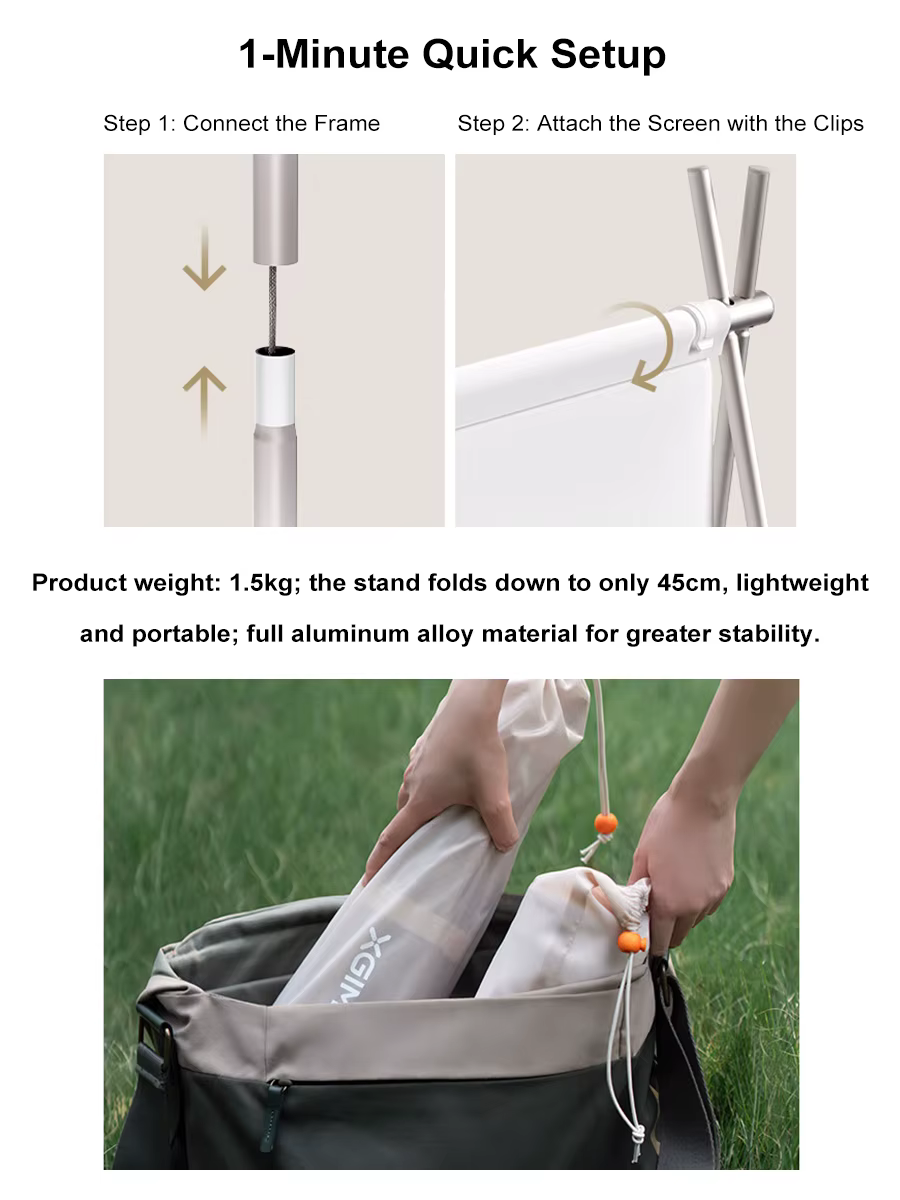Écran de projecteur extérieur portable XGIMI de 70 pouces pour le camping ; pliable, portable et rapide à installer. Meilleur pour le Play 6, etc.