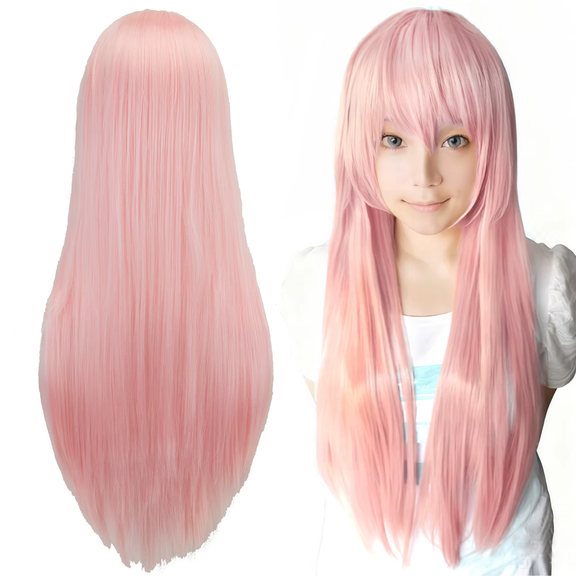 Perruque synthétique longue rose clair pour Cosplay Anime Megurine Luka