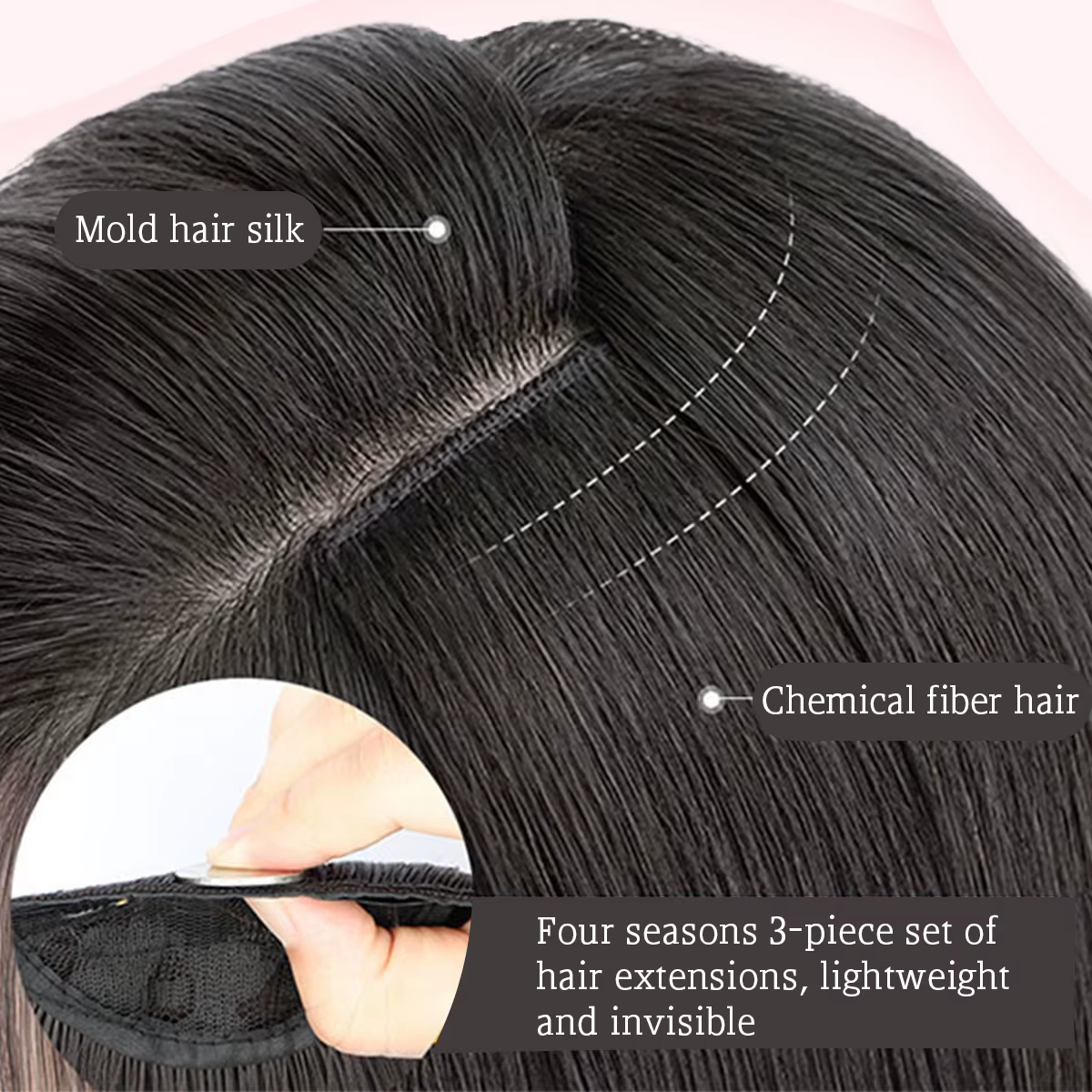 Tecinvisible-Perruque synthétique 16-24 pouces pour femme, extension capillaire, trois raides pour augmenter le volume des cheveux