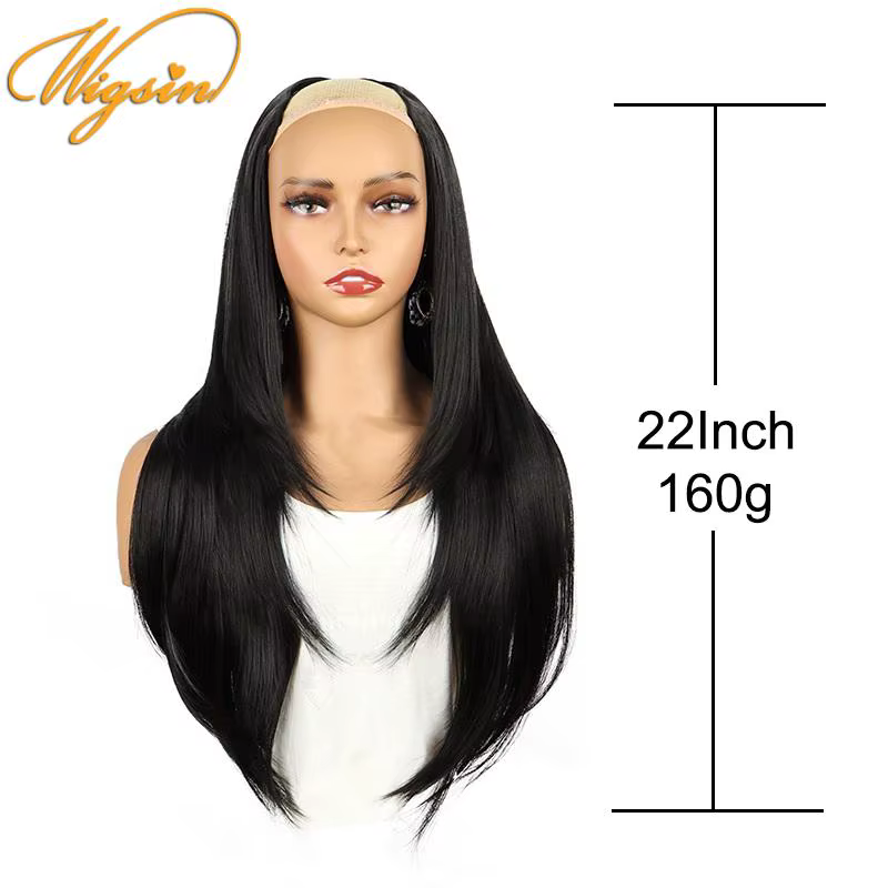 WIGSIN synthétique 55 cm en forme de V couches 4 Clips Extension de cheveux longs raides naturel Invisible postiche perruque pour les femmes