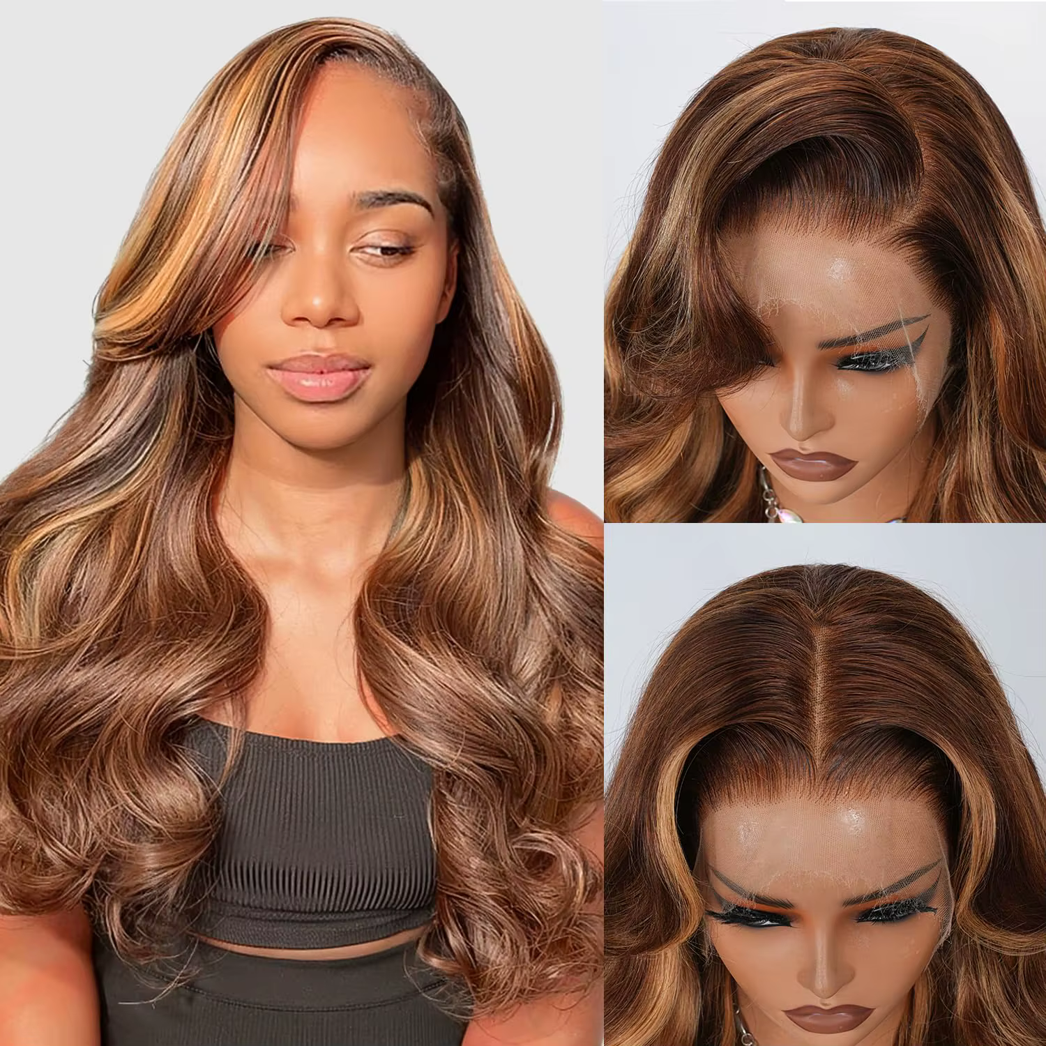 Perruque en cheveux humains de couleur blonde ombrée P4/27
