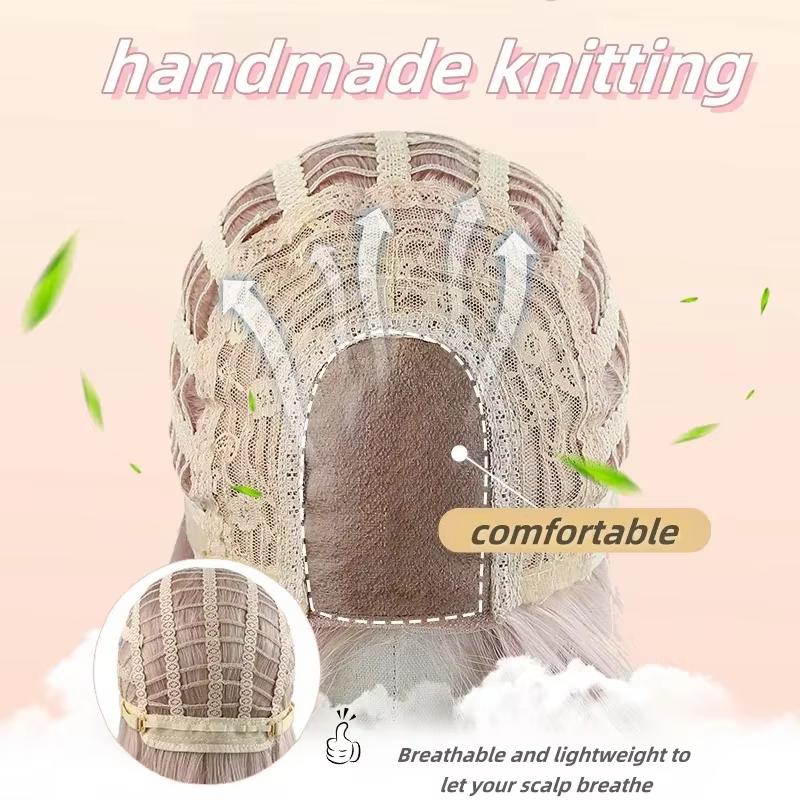 Perruque rose pour femmes perruques de Cosplay longues ondulées