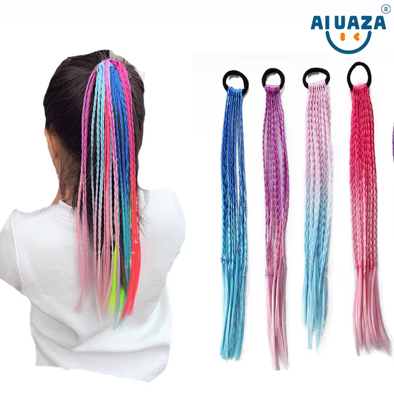 AIUAZA Extensions de cheveux tressés colorés pour enfants perruque colorée pour filles queue de cheval accessoires