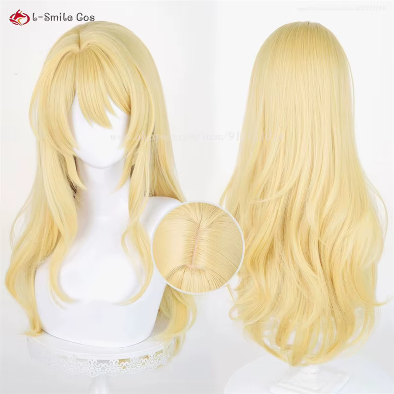 Miyazono Kaori Cosplay perruque 57 cm/65 cm de Long doré bouclés perruques résistant à la chaleur cheveux synthétiques Anime Cosplay Costumes perruque pour les femmes