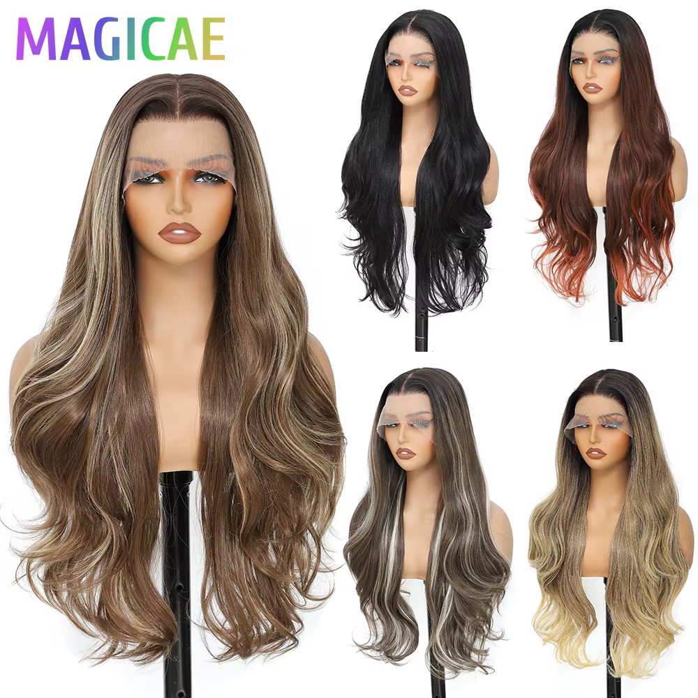 Magicae 30 pouces 13X4 vague de corps dentelle frontale perruques Ombre brun blond 613 #