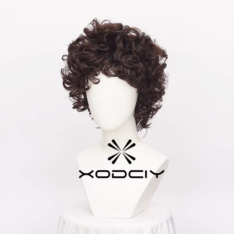 Frodo Baggins Cosplay perruque marron court bouclés résistant à la chaleur cheveux synthétiques jeu de rôle perruques +