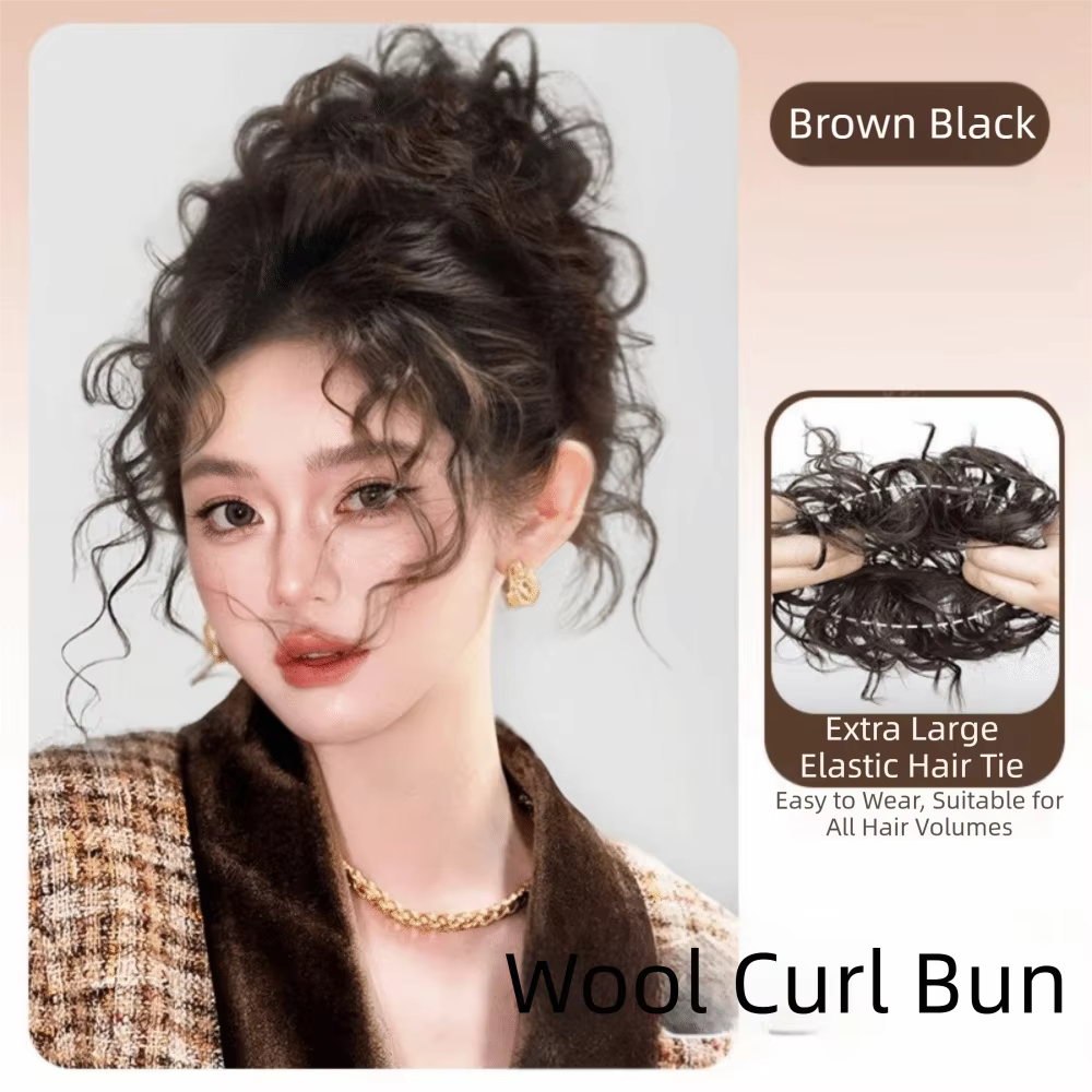 Nouvelle Perruque Synthétique Chignon Bandeau Cheveux Bouclés Marron Volumineux Postiche