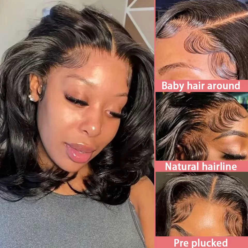 Perruque Courte Bob Body Wave 13x4 Sans Colle Cheveux Humains Brésiliens Prête à Porter