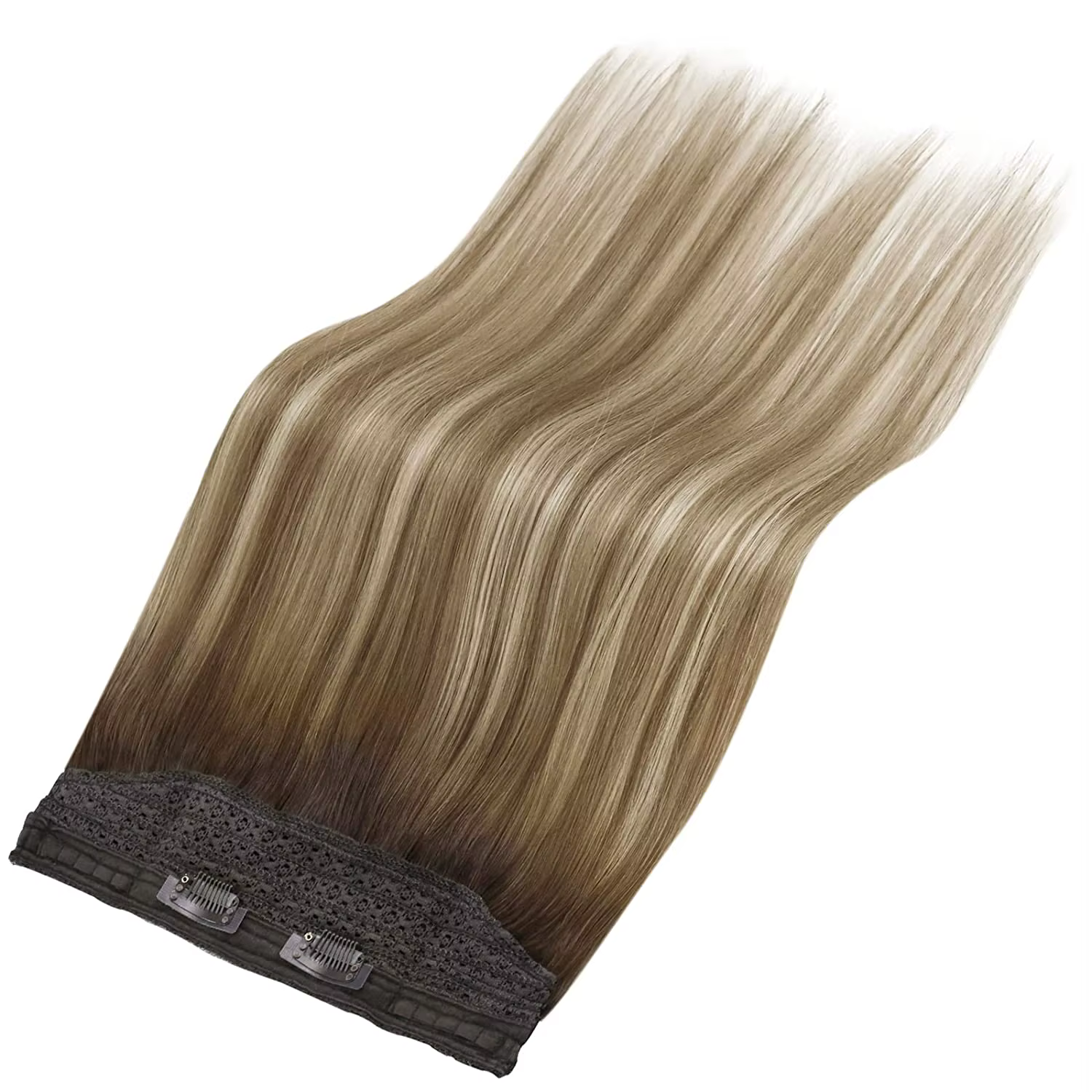 VeSunny ligne de poisson fil d'extension de cheveux humains cheveux naturels une pièce fil Invisible trame de cheveux avec 2 Clips blond doux Remy cheveux