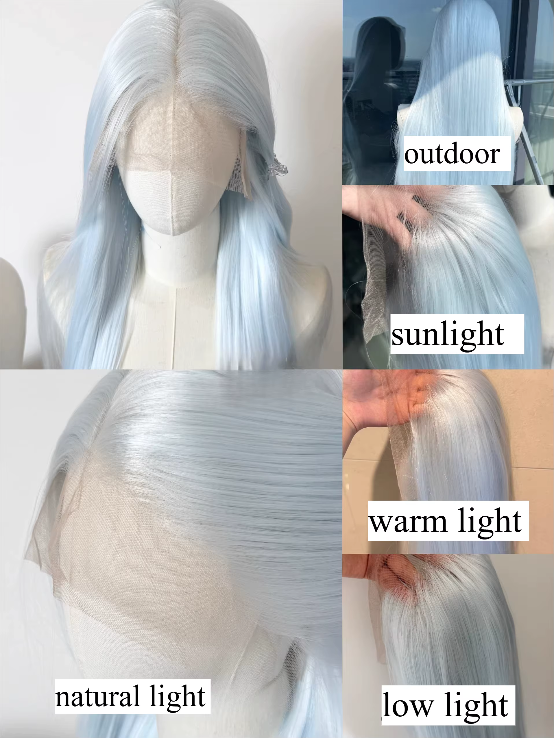 Perruque Lace Front Synthétique Blanche et Bleue pour Femme