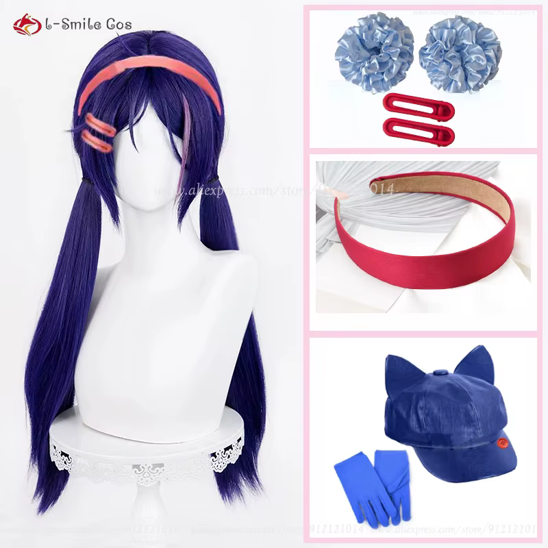 Jeu Mita fou Cosplay perruque 60 cm bleu violet mixte style queue de cheval perruques