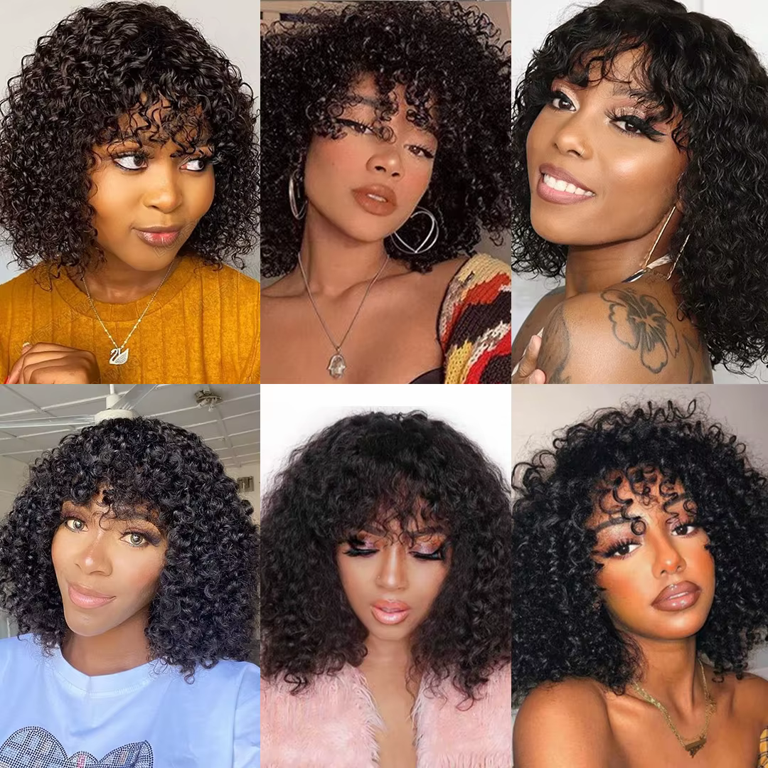 Perruque Bob brésilienne crépue bouclée vierge de cheveux humains pour les femmes noires perruques courtes Afro