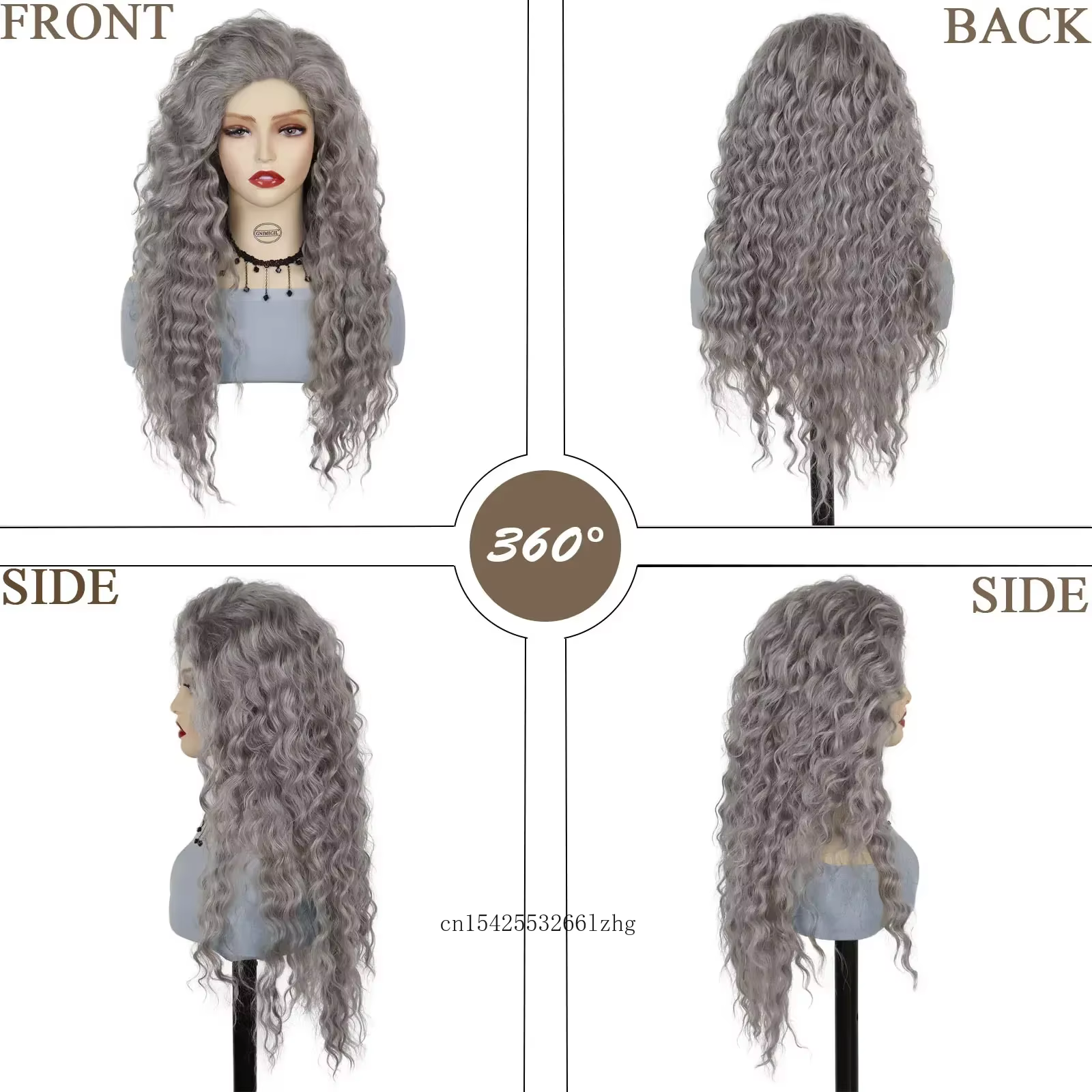 GNIMEGIL – perruque synthétique grise longue ondulée pour femmes, perruque ondulée naturelle moelleuse et bouclée, Cosplay, fête d'halloween, résistante à la chaleur