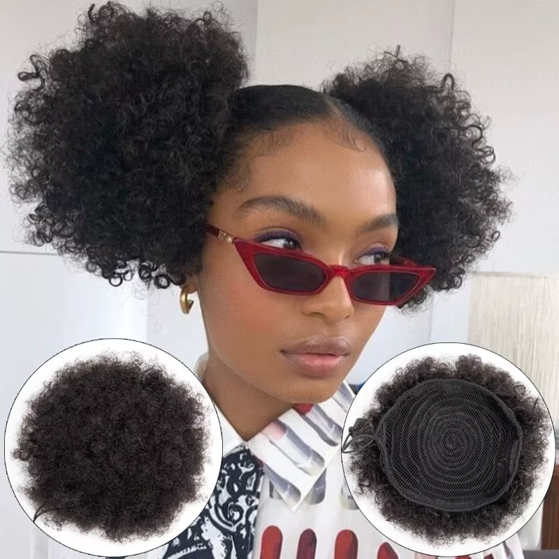 Afro Puff cheveux humains cordon queue de cheval pour les femmes 8 pouces bouclés 100% brésilien vierge Extension
