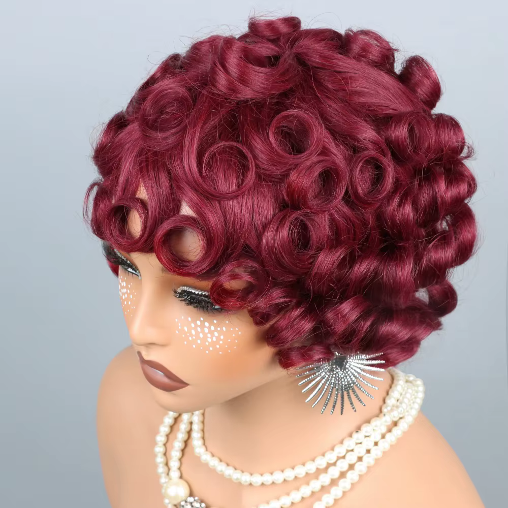 Perruques Courtes en Cheveux Humains Bourgogne 99J pour Femmes Noires