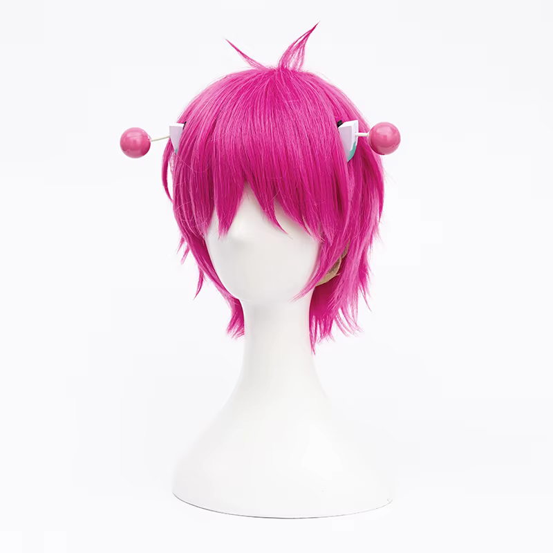 Perruque de Cosplay synthétique rose courte avec épingles à cheveux + bonnet