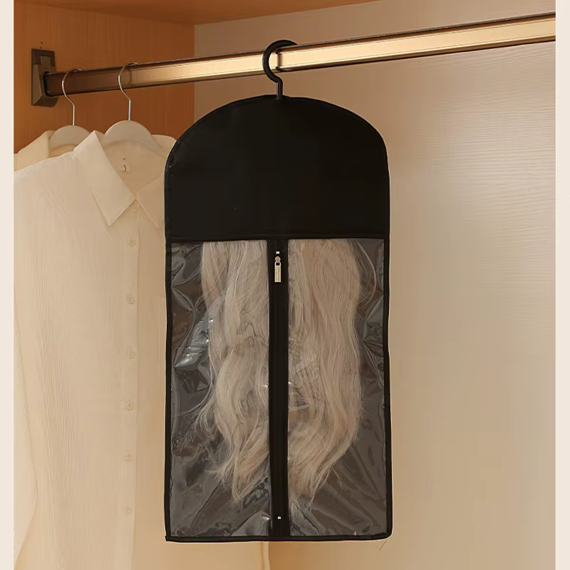 Sac de rangement anti-poussière pour perruques avec cintre inclus