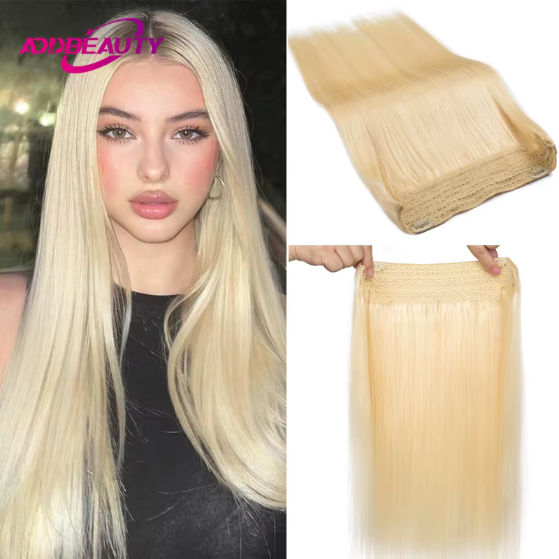 Extensions de cheveux à fil invisible avec bandeau transparent, taille réglable, clips sécurisés amovibles dans un postiche secrète droite