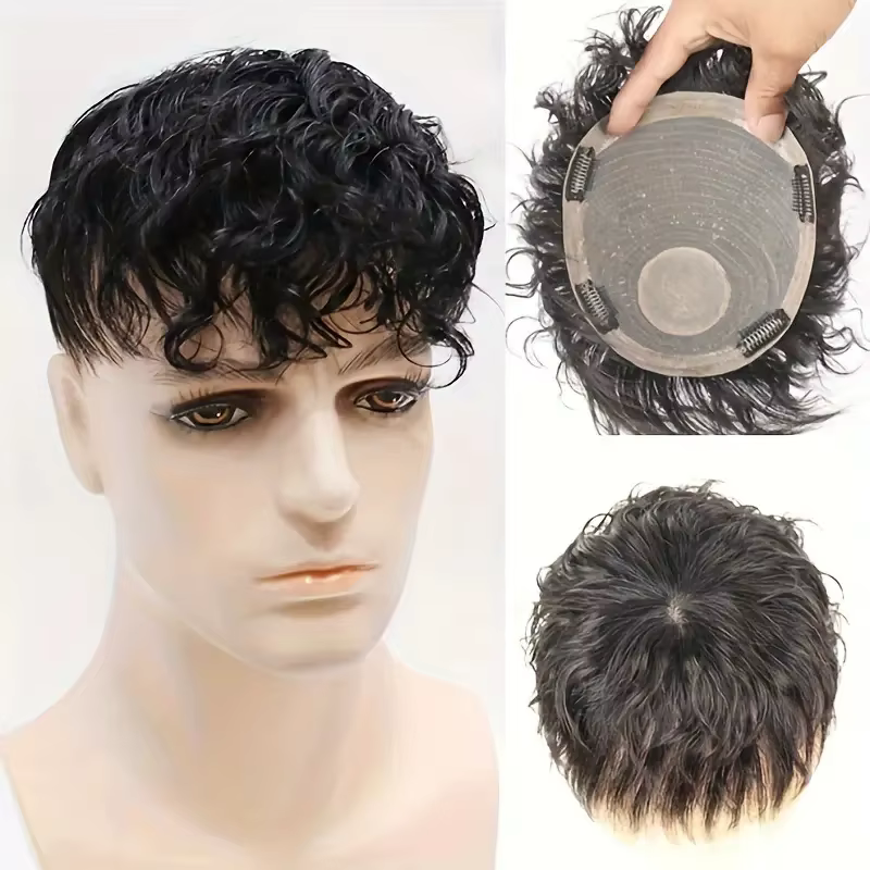 Perruque naturelle courte bouclée pour hommes