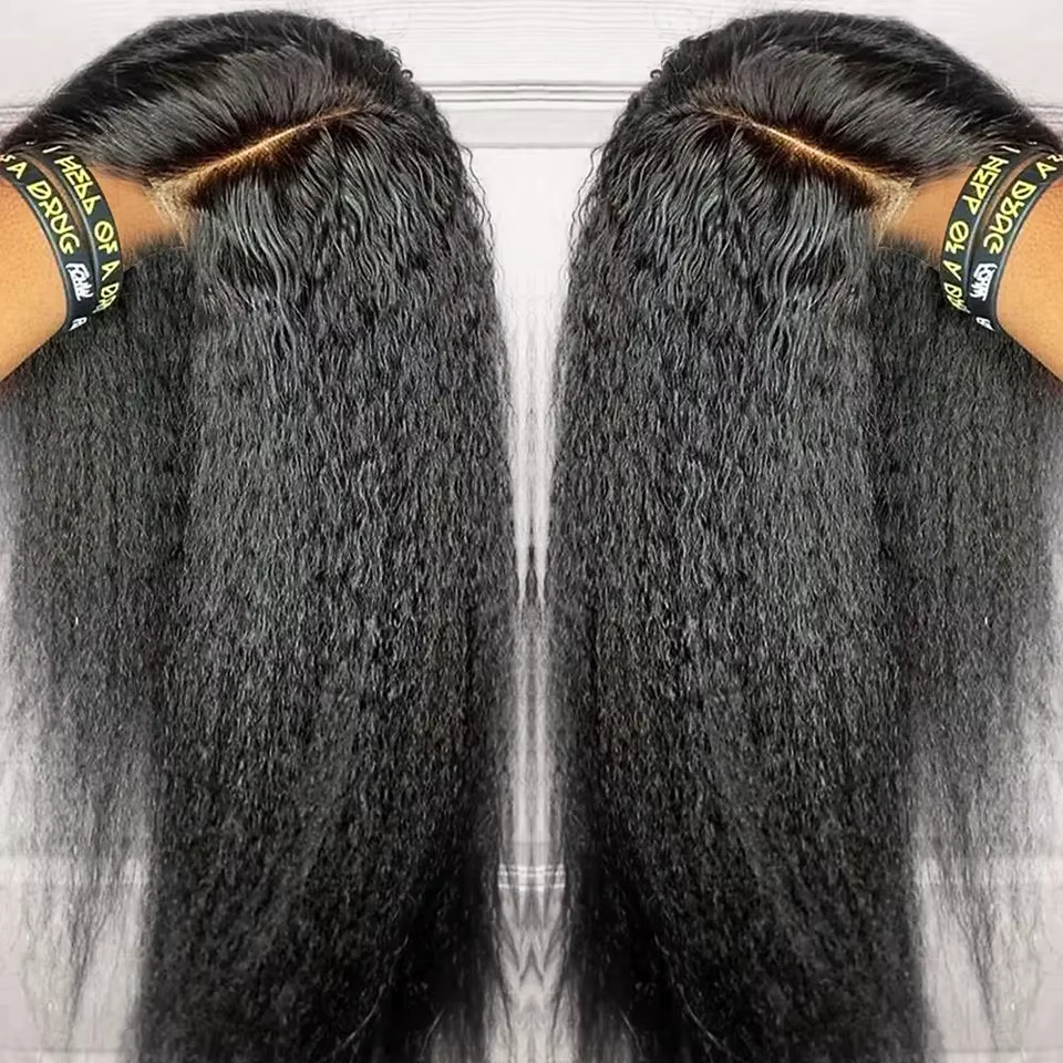 Yaki crépus droite doux couleur noire synthétique 13X4X1 HD dentelle frontale perruque pour les femmes pré-épilées avec