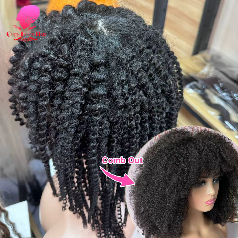1B O cuir chevelu Afro crépus bouclés perruques cheveux humains brésilien faux